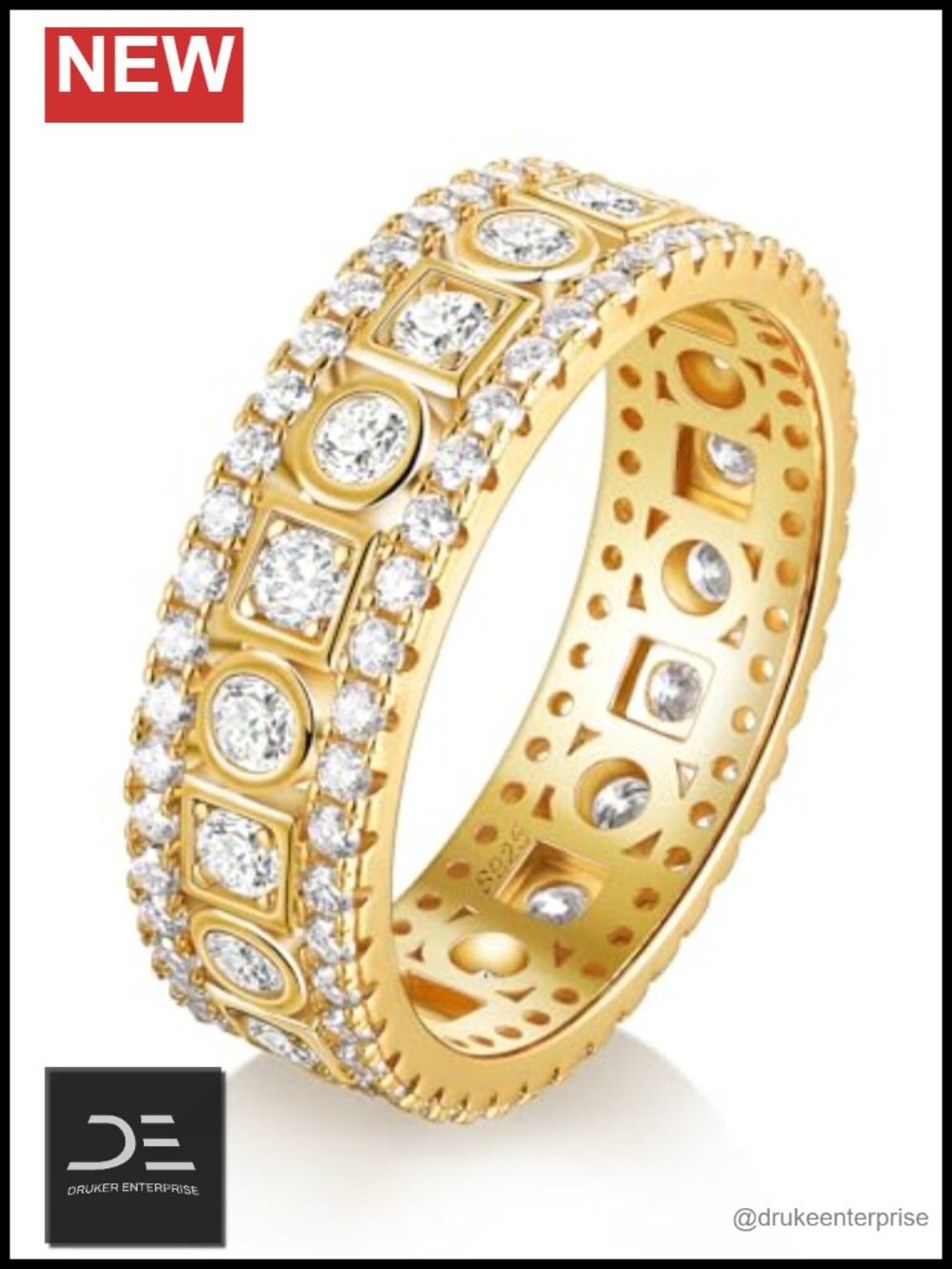 Moissanite Eternity Ring Solid 925 Sterling Silver Bezel Set 110 Stones